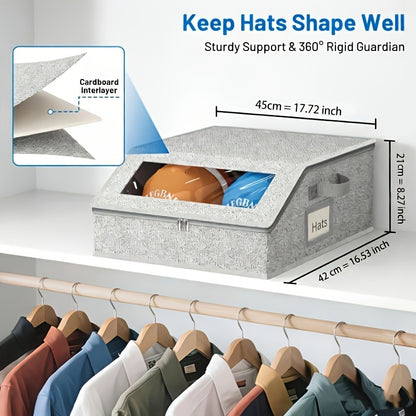 1/2 Pack Stackable Baseball Cap Storage Box, Holds 24 Caps, Dustproof, Sturdy Cardboard Hat Box For Storing Underwear, Socks, And Toys, Suitable For Men, Gray.