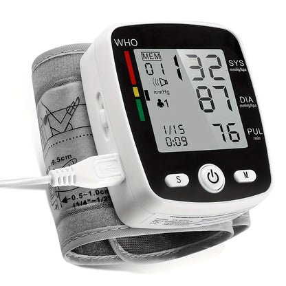 Rechargeable/Battery Powered(Optional) Digital Wrist Blood Pressure Monitor with Large LCD, Voice Broadcast/Not Voice Broadcast(Optional) Blood Pressure Monitor Wrist Cuff, Portable Design & 2x99 Readings Memory Blood Pressure Monitor