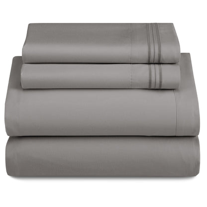 Lux Decor 4 Pieces Solid Bedsheets - 1800 Series Stylish Comfy Bedding Sheet Set - Hotel Luxury Skin Friendly Cooling Sheets & Embroidered Pillowcases Without Filler - Classic Collection With 16 Inches Deep Pocket Room decor - Shrinkage & Fade Resistant