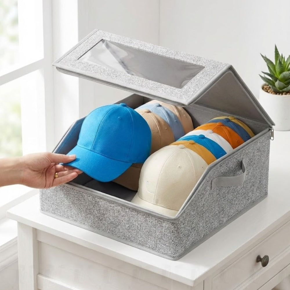 Baseball Cap Organizer for Closet, Large Hat Storage Box with Clear Windows, Sturdy Hat Rack Holder Fits up to 24 Ball Caps, Dustproof Hat Box with Cardboard Inserts for Men& Women