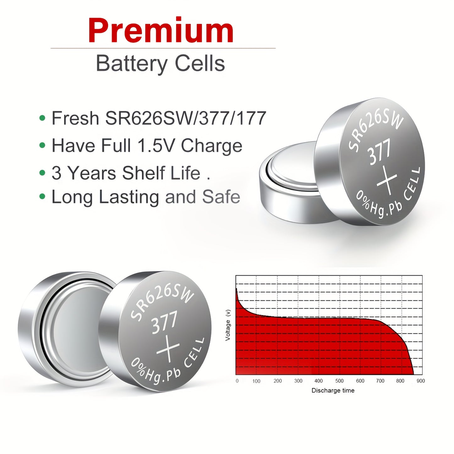 Watch Battery SR626SW 60pcs 1.55V Alkaline Button Cell 377 376 AG4 LR626 for Watches Calculators Remote Controls Small Electronics Bulk Pack
