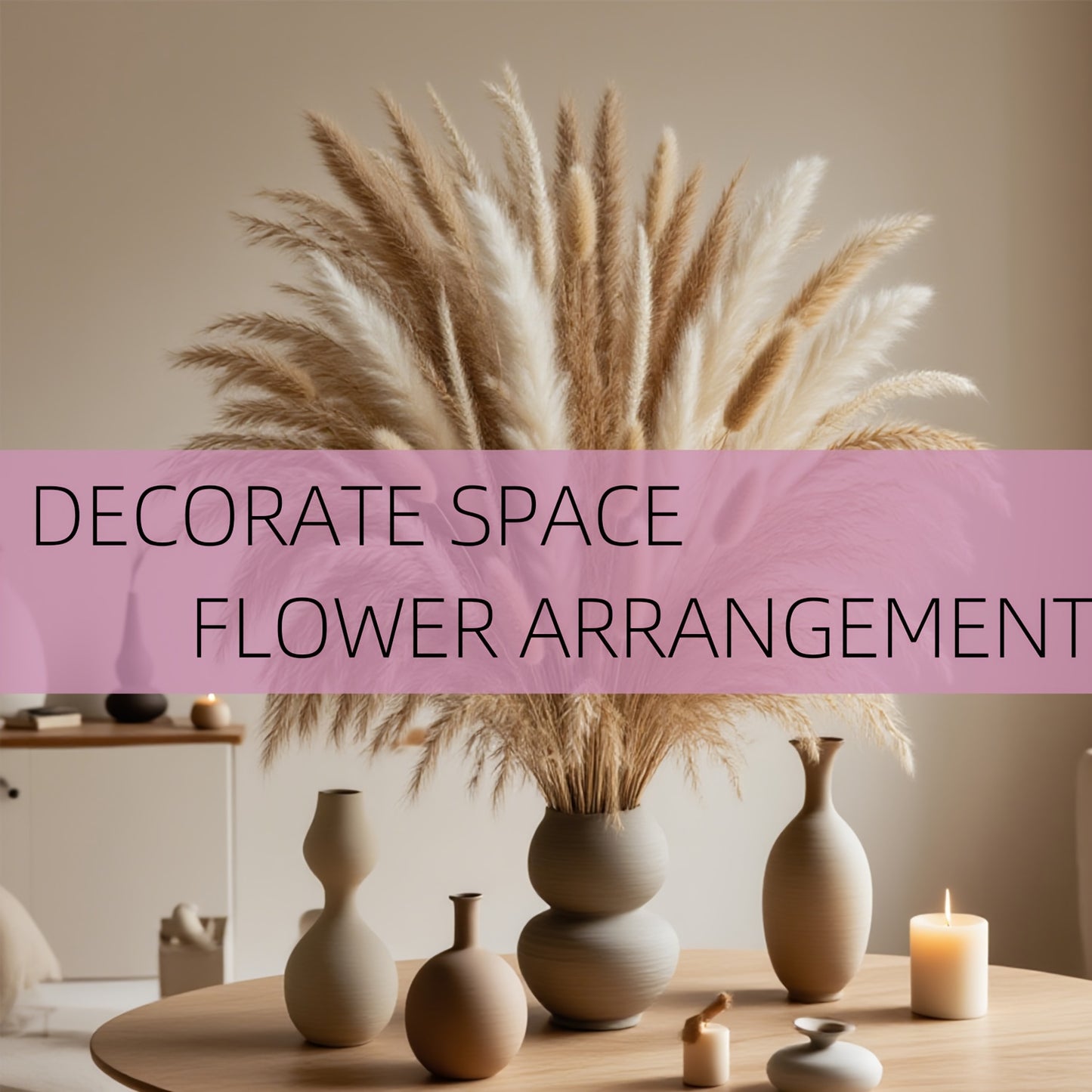 125pcs [Bohemian Flair] Pampas Grass Bouquet | Bunny Tails & Dried Flower Decor For Home & Weddings