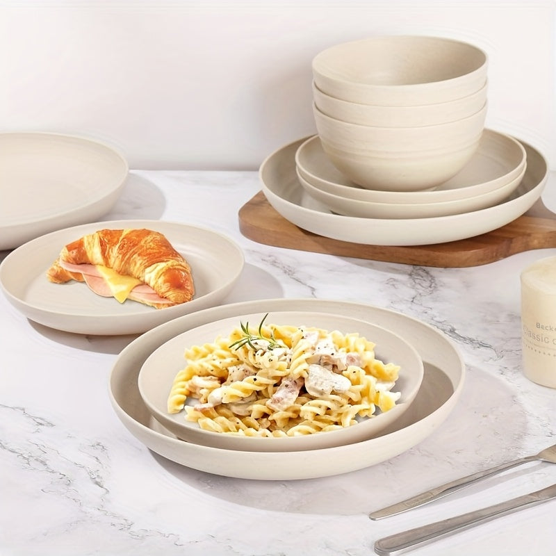 32/16pcs Dinnerware Sets Made from Wheat Straw, Including Plates And Bowls for 8 People, Featuring Black Plastic Dinnerware That Is Safe for Microwave And Dishwasher Use. This Dish Set Is Perfect for Valentine'S Day And Serves As a Durable Party Tab