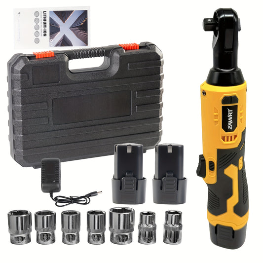 Cordless Electric Ratchet Wrench Set 12V - 45Nm High Torque 3/8" Rechargeable Ratchet Wrench with Battery, Charger & Toolbox for Automotive Repair, Angle Frame Installation & Home Improvement (4 Colors)