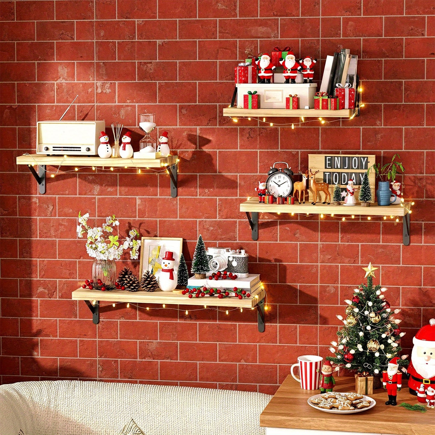 Floating Shelves Wall Mounted 4-Pack – Decorative Wall Shelves for Bedroom, Living Room, Bathroom & Plants, Home Storage Display Shelf for Books, Decor & Accessories, 4 Color Options