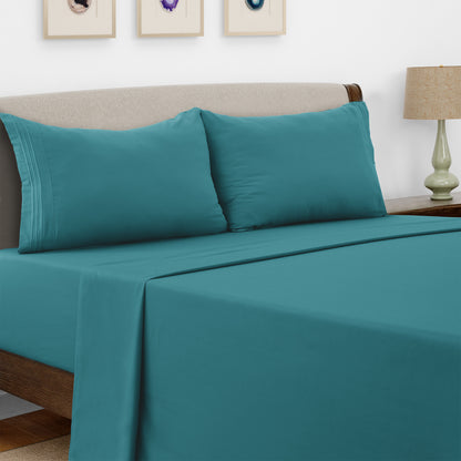 Lux Decor 4 Pieces Solid Bed Sheets - Stylish Comfy Bedding Set - Hotel Luxury Skin Friendly Cooling Sheets & Embroidered Pillowcases Without Filler - Classic Collection With 16 Inches Deep Pocket - Brushed 100% polyester- Shrinkage & Fade Resistant