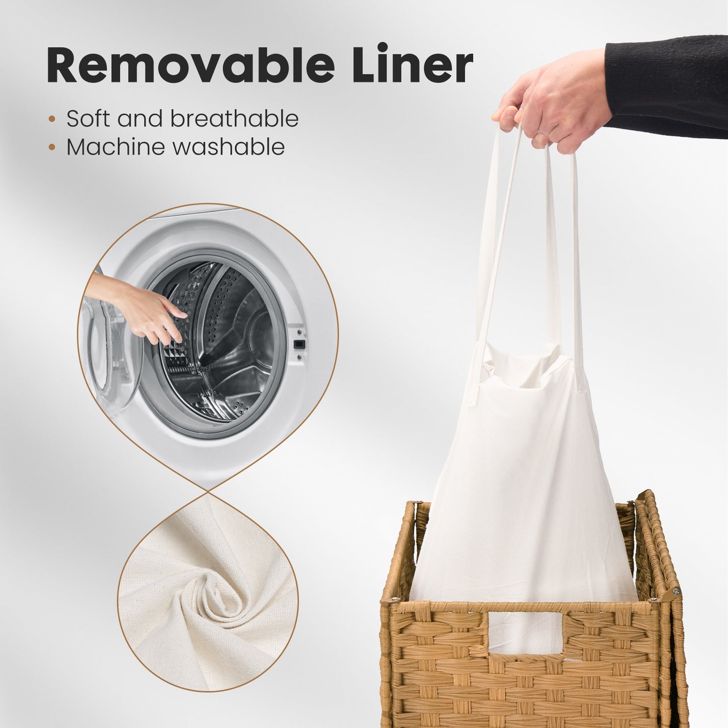 MCQ Sturdy & Stylish Laundry Hamper – Large Capacity Collapsible Rattan Storage Box with Lid Handles and Removable Liner, Sturdy Portable Woven BasketFoldable, Breathable for Home & Dorm