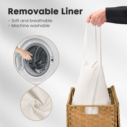 MCQ Sturdy & Stylish Laundry Hamper – Large Capacity Collapsible Rattan Storage Box with Lid Handles and Removable Liner, Sturdy Portable Woven BasketFoldable, Breathable for Home & Dorm