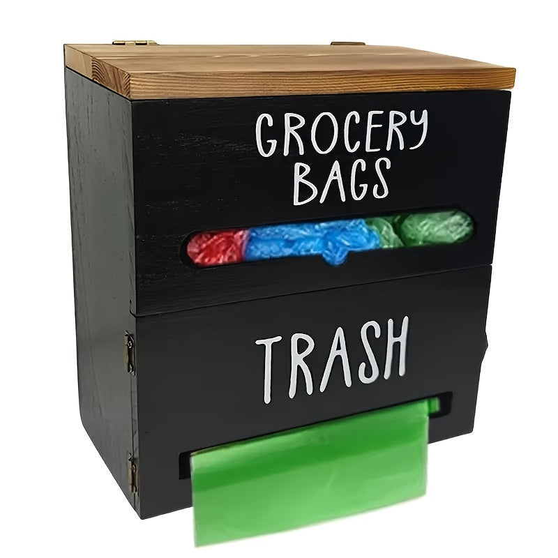 Multifunctional Wooden Trash Bag Dispenser, Easy Install Kitchen Organizer, Multifunctional Hanging Rack, Wooden Trash Bag Roll Holder, Organizing Box for Shopping Bags, Tissues And Necessary, Space Saving Under Sink Organization