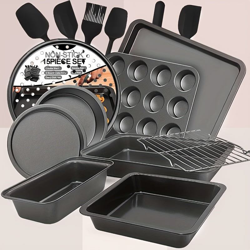 Bakeware Sets, Baking Pans Set, Nonstick Oven Pan for Kitchen, 2/6/14/15pcs Including Rack, Cookie Sheet, Cake Pans, Loaf Pan, Muffin Pan, Pizza Pan