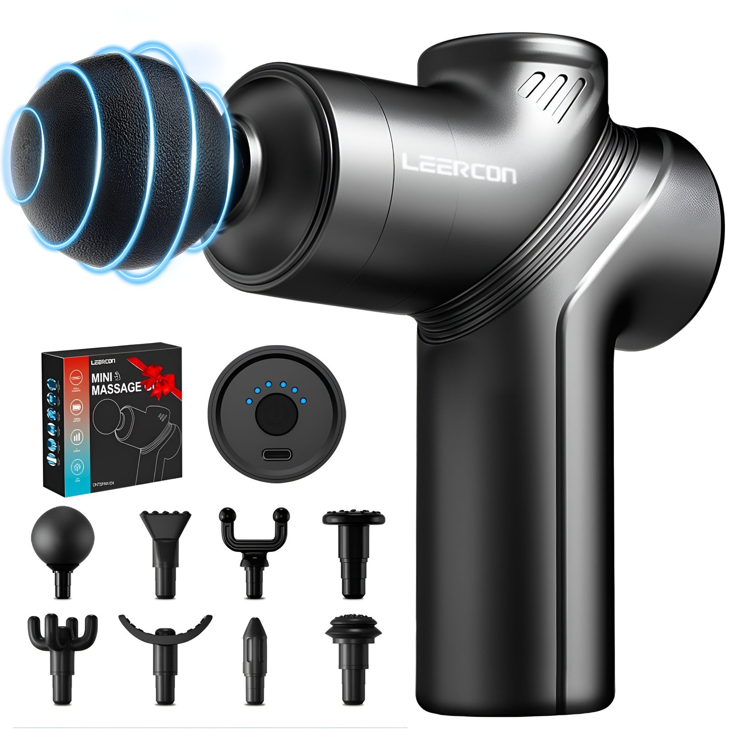 Massage Gun Deep Tissue Percussion Massager – Portable Handheld Electric Body Massager with 4/8 Heads & 6 Speed Settings for Muscle Relaxation & Post-Workout Recovery