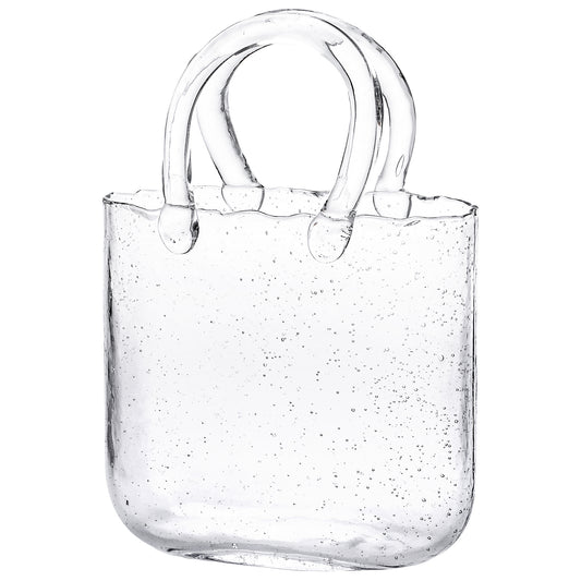 WHONLINE 1/2pcs Glass Purse Vase for Flowers, Clear Bag Vases with Handle, Unique Cute Handbag Shape Decorative Flower Vases for Centerpieces Home Table Shelf Decor Birthday Gift, For Halloween and Christmas