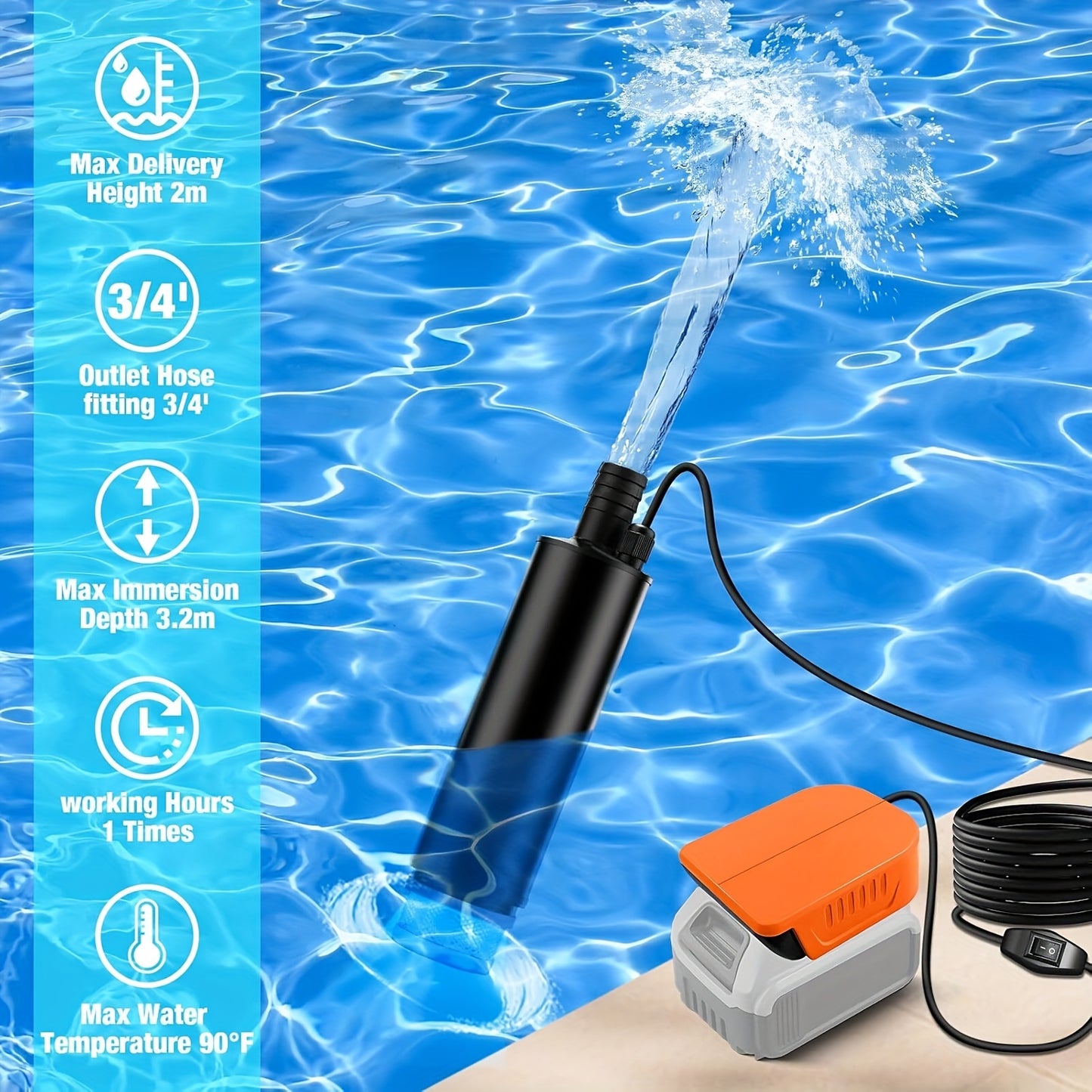 Cordless Submersible Water Pump for Dewalt 20V/60V Battery, 635GPH Portable Transfer Water Pump for Camping Tub Garden RV Pond Draining Job Sites(No Battery)