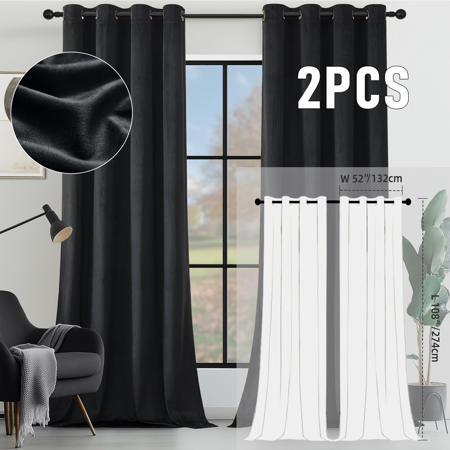 Velvet Room Darkening Curtains 2 Panels | Grommet Top Thermal Insulated Soundproof Blackout Curtains for Living Room Bedroom, Soft Solid Color Vintage Window Drapes