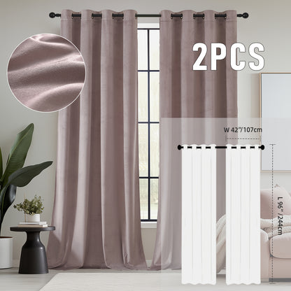 Velvet Room Darkening Curtains 2 Panels | Grommet Top Thermal Insulated Soundproof Blackout Curtains for Living Room Bedroom, Soft Solid Color Vintage Window Drapes