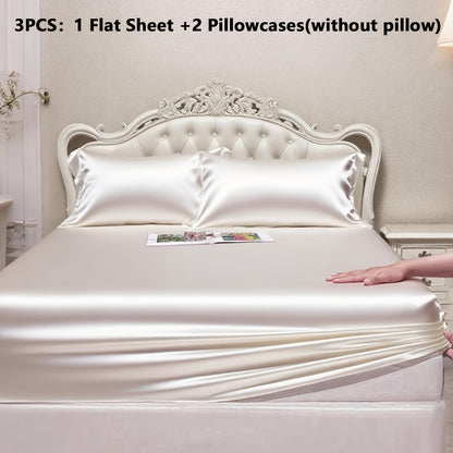 Luxury Satin Fitted Sheet 1*Fitted Sheet+2*Pillowcase, Queen Sheet, Cooling, Smooth, Breathable, Wrinkle-Resistant, Machine Washable, Easy Care Ultra Soft for Hot Sleepers Child, Children, Adults, Hotels, Apartments, Wedding Gifts-3000TC Random Color