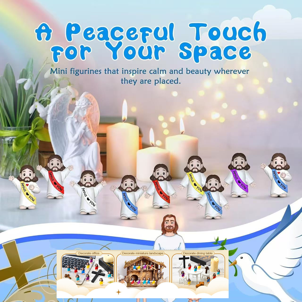 Religious Party Decoration Set 160pcs, Jesus Loves You Banner Mini Statues Easter Eggs Fillers, Christian Party Supplies Gift for Her Him, Holiday Home Decor Bulk Pack Mixed Colors Random Patterns