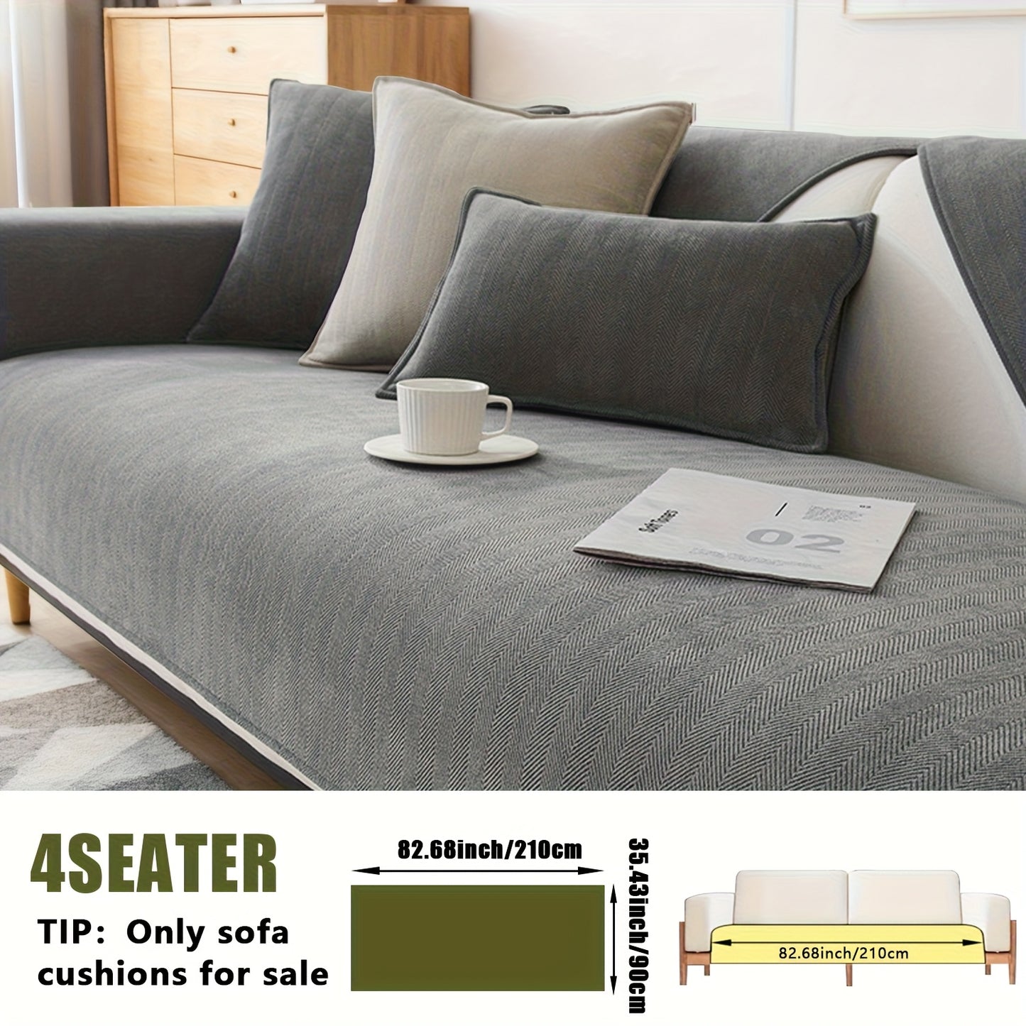 1pc of Pet-Friendly Chenille Ribbed Sofa Cover That Is Non-Slip And Machine Washable, Made from Soft Stretch Fabric Suitable for 2, 3, Or 4-Seater And Sectional Sofas. It Enhances Contemporary Home Decor in Living Rooms, Bedrooms, And Offices