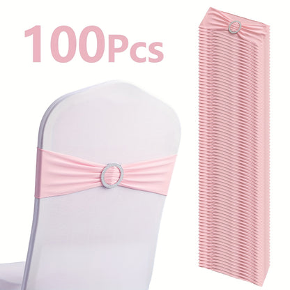 100pcs Milk Milk Fiber Fabric & High-Stretch Spandex Blend Theme Chair Sashes | Resilient Dining Chair Sash Bands with Buckle & Snap-Back Elasticity for Wedding, Party, Banquet Decor