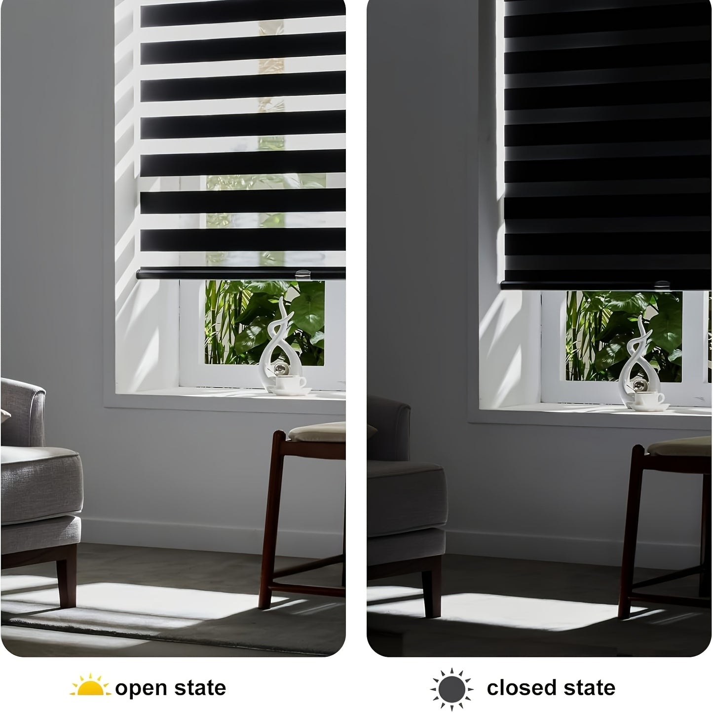 Cordless Zebra Crossing Window Blinds, Free Stop Curtains, Double-layer Control of Light Transmittance During the Day and Night, Suitable for Home and Office, Easy to Install