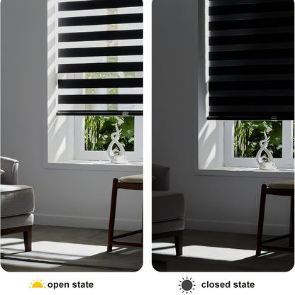 Cordless Zebra Crossing Window Blinds, Free Stop Curtains, Double-layer Control of Light Transmittance During the Day and Night, Suitable for Home and Office, Easy to Install