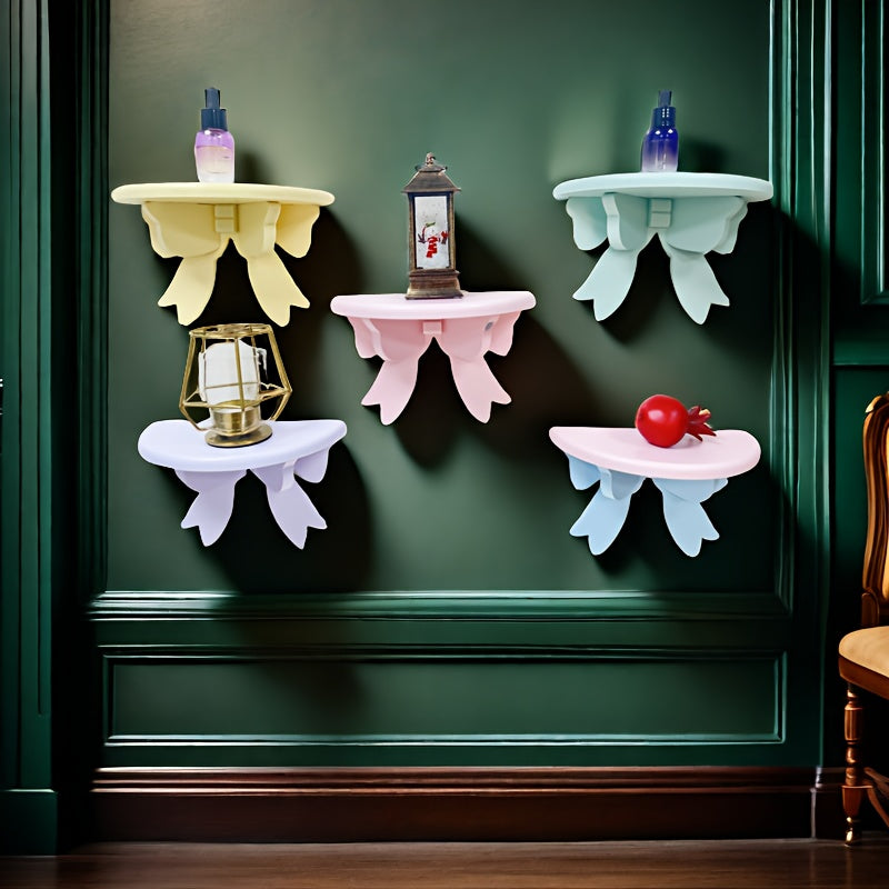 Wall-Mounted Wooden Bow Storage Shelf: Perfect for Bathrooms, Kitchens, or Living Spaces - No Electricity Required, Floating Shelves
