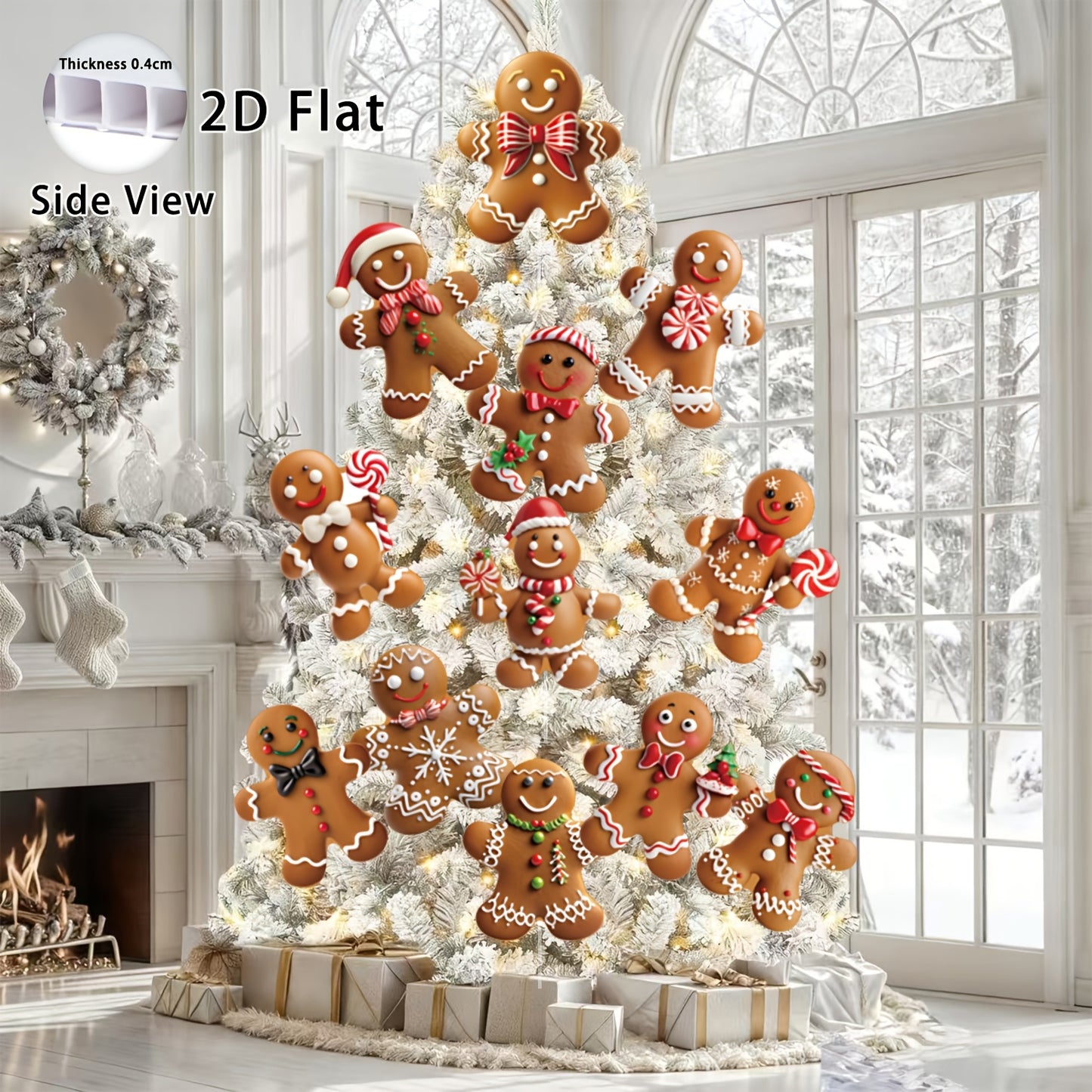 2D Flat, 12pcs Christmas Gingerbread for Man Decor for Tree-Christmas Tree Topper, Christmas Tree Decoration, Christmas Deocrations for Tree, Funny Christams Tree Ornament Christmas Gifts, 2D Flat