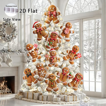 2D Flat, 12pcs Christmas Gingerbread for Man Decor for Tree-Christmas Tree Topper, Christmas Tree Decoration, Christmas Deocrations for Tree, Funny Christams Tree Ornament Christmas Gifts, 2D Flat