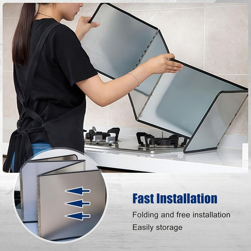 4-Sided Pro Splatter Guard Shield - 31.5'' Foldable Stainless Steel Splash Screen- Heat Resistant with Nonstick Coating | Heavy-Duty Oil & Heat Insulation for Gas Range/Frying Pan | Commercial-Grade Kitchen Backsplash Protector