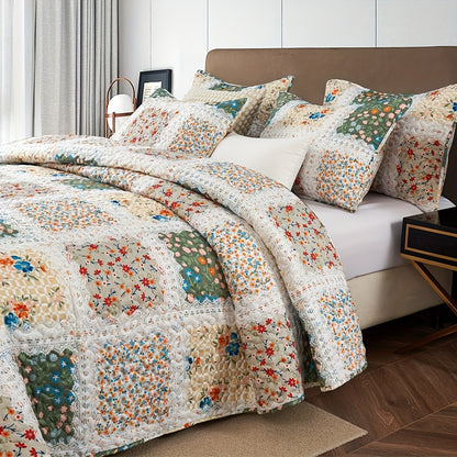 2/3pcs Quilt Set Queen King Twin Full Size Women Mother Valentine Day Gift, Lightweight Floral Patchwork Comforter Bedding Set, Quilted Bedspreads Bed Cover Boho Green Blue Pink Plaid, Soft Cozy Blanket Coverlet With Pillow Shams Spring Summer Autum