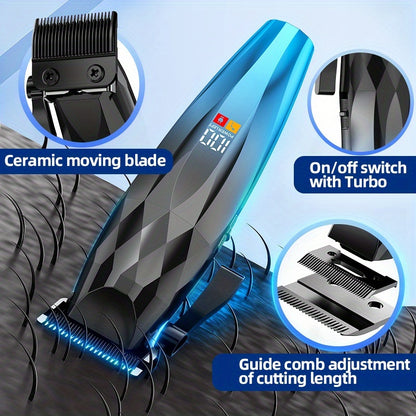 Men'S Hair Clipper, Professional Electric Trimmer For Men With Smart Display, Cordless USB Rechargeable, Large Battery & Long Runtime, Portable, Strong Power Sharp Blades, Safe & Easy Operation, Ideal For Home Use, Travel, School, Business Trip