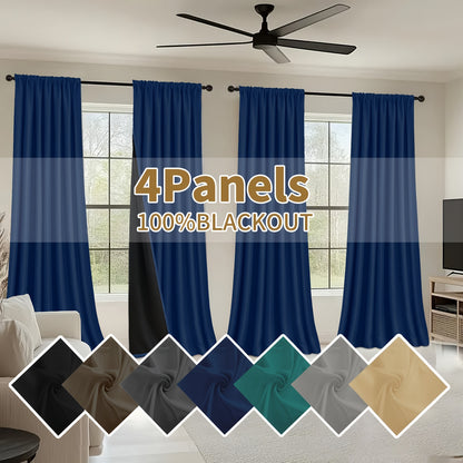 YOULEYAR 4 Panel Modern Blackout Thermal Insulated Energy Saving Curtain Drapes - Blocking Thermal, Solid Color Panels Suitable for Bedroom, Living Room, - Rod Pocket, Year-Round Use