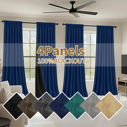 YOULEYAR 4 Panel Modern Blackout Thermal Insulated Energy Saving Curtain Drapes - Blocking Thermal, Solid Color Panels Suitable for Bedroom, Living Room, - Rod Pocket, Year-Round Use