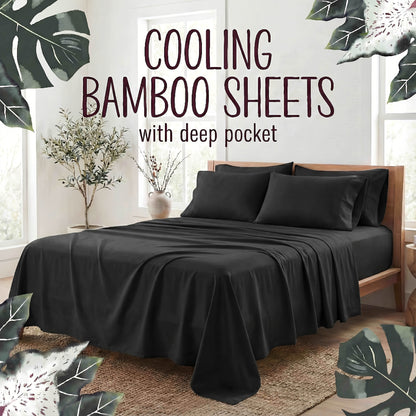 4-Piece Bamboo Fiber Bedding - Hypoallergenic and Temperature-Regulating, Suitable for All Seasons to Care for Deep Sleepers, Luxurious Bedding with Deep Pockets, Wrinkle-Resistant and No Ironing Needed, Great for Room and Bedroom Decor
