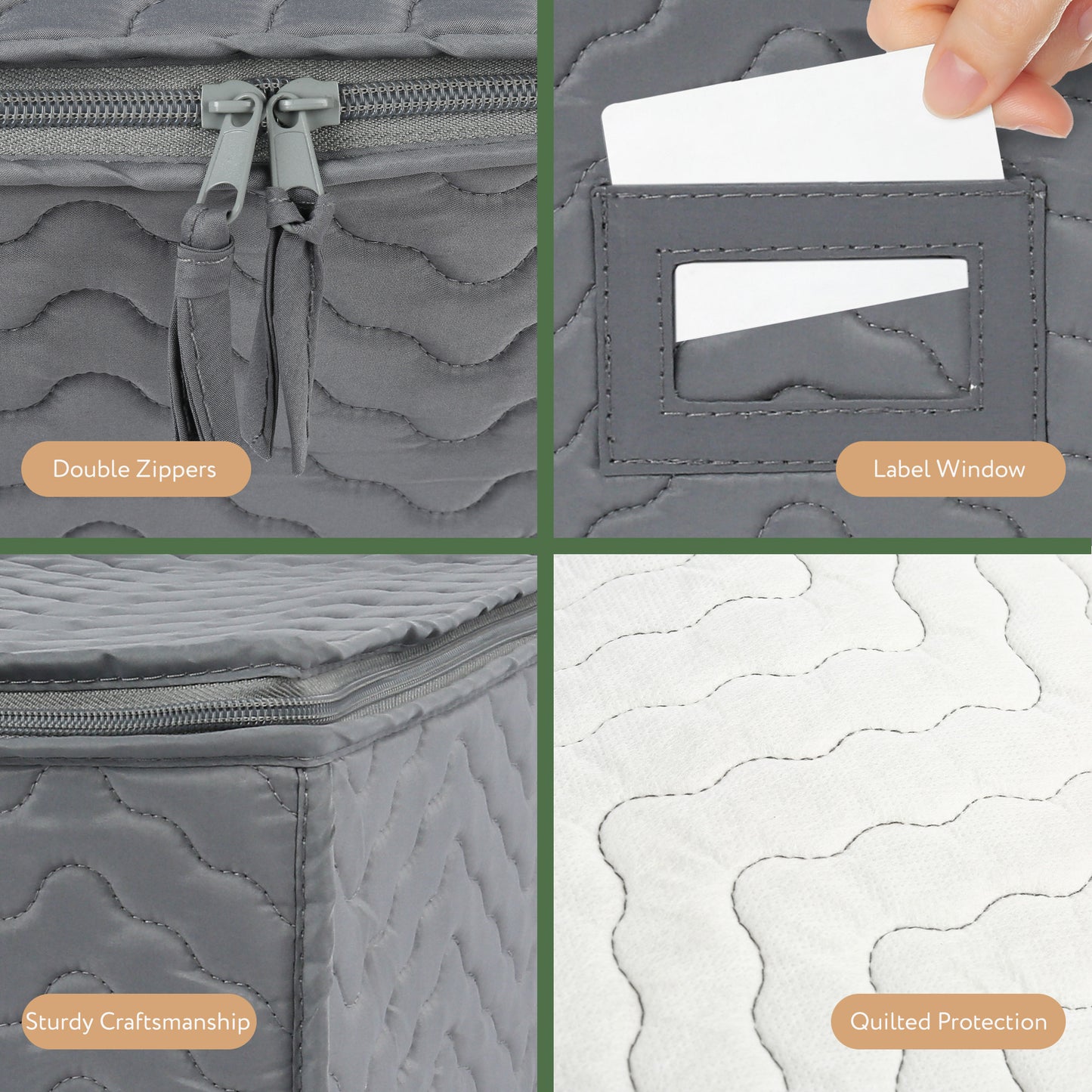 Stemware Storage Container - Deluxe Quilted Storage Case with Dividers for 12 - Wine Glasses, Champagne Flutes, Glassware, Drinkware Storage Box Chest, 15.5"x12.5"x 10", Gray