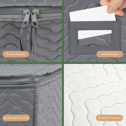 Stemware Storage Container - Deluxe Quilted Storage Case with Dividers for 12 - Wine Glasses, Champagne Flutes, Glassware, Drinkware Storage Box Chest, 15.5"x12.5"x 10", Gray