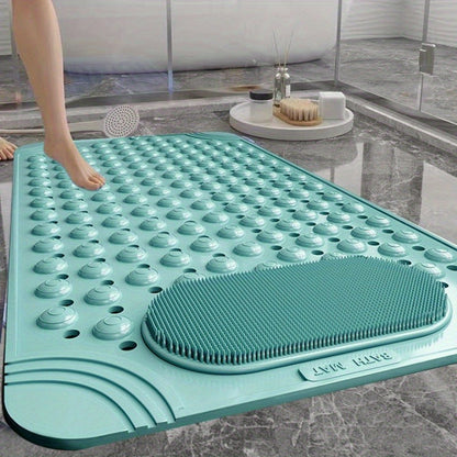 Non-Slip PVC Bath Mat with Massage Buttons - Light Blue & Multi-Color Polka Dot Pattern, Rectangular Shower and Bathroom Safety Mat, 0.35inch Thick, Durable PVC Material, Bath Accessories