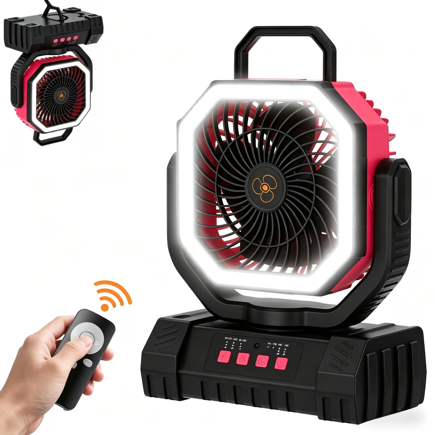 20000Mah Battery Powered Camping Fan - Rechargeable Battery, 4 Speed Settings, with Remote Control And LED Lantern, 1-8 Hour Timer, 90° Oscillation, Portable Outdoor Fan with Hook, Suitable for Indoor And Outdoor Use, Tents, And Travel