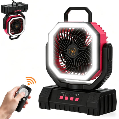 20000Mah Battery Powered Camping Fan - Rechargeable Battery, 4 Speed Settings, with Remote Control And LED Lantern, 1-8 Hour Timer, 90° Oscillation, Portable Outdoor Fan with Hook, Suitable for Indoor And Outdoor Use, Tents, And Travel