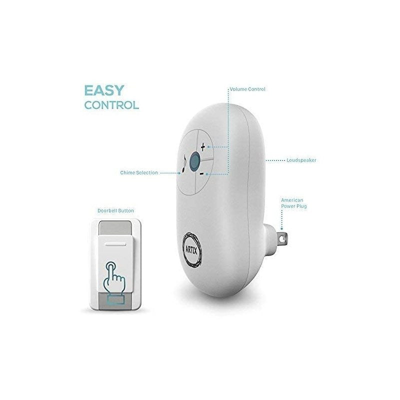 Wireless Doorbell Waterproof, Operates at 100 Meters, 36 Chimes & Adjustable Volume, 1 Receiver & 1 Remote Push Button Transmitter