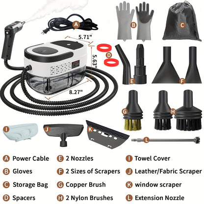 ERFEI Handheld Steam Cleaner, High Pressure Steam Machine, 54.1oz Water Tank, 3 Levels Adjustable Handle, Portable Cleaning Steamer for Home, Car Detailing, Bed Bugs, Furniture, Couch, Grout (White)