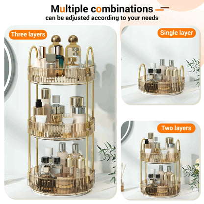 2/3 Floor Bathroom Trays 360 Rotating Makeup Organizer High-Capacity Skincare Clear Make Up Storage Perfume Organizers Detachable Multi-functional Assembly The Third Layer Comes with An Additional 2 U-shaped Hooks And 1 Tray, Bathroom Trays