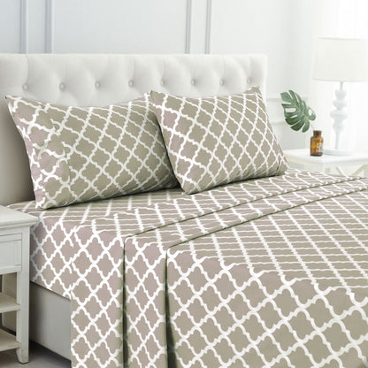 Lux Decor 4 Pieces Quatrefoil Bed Sheets - Stylish Comfy Bedding Set - Hotel Luxury Skin Friendly Cooling Sheets & Pillowcases Without Filler - Classic Collection With 16 Inches Deep Pocket - Shrinkage & Fade Resistant