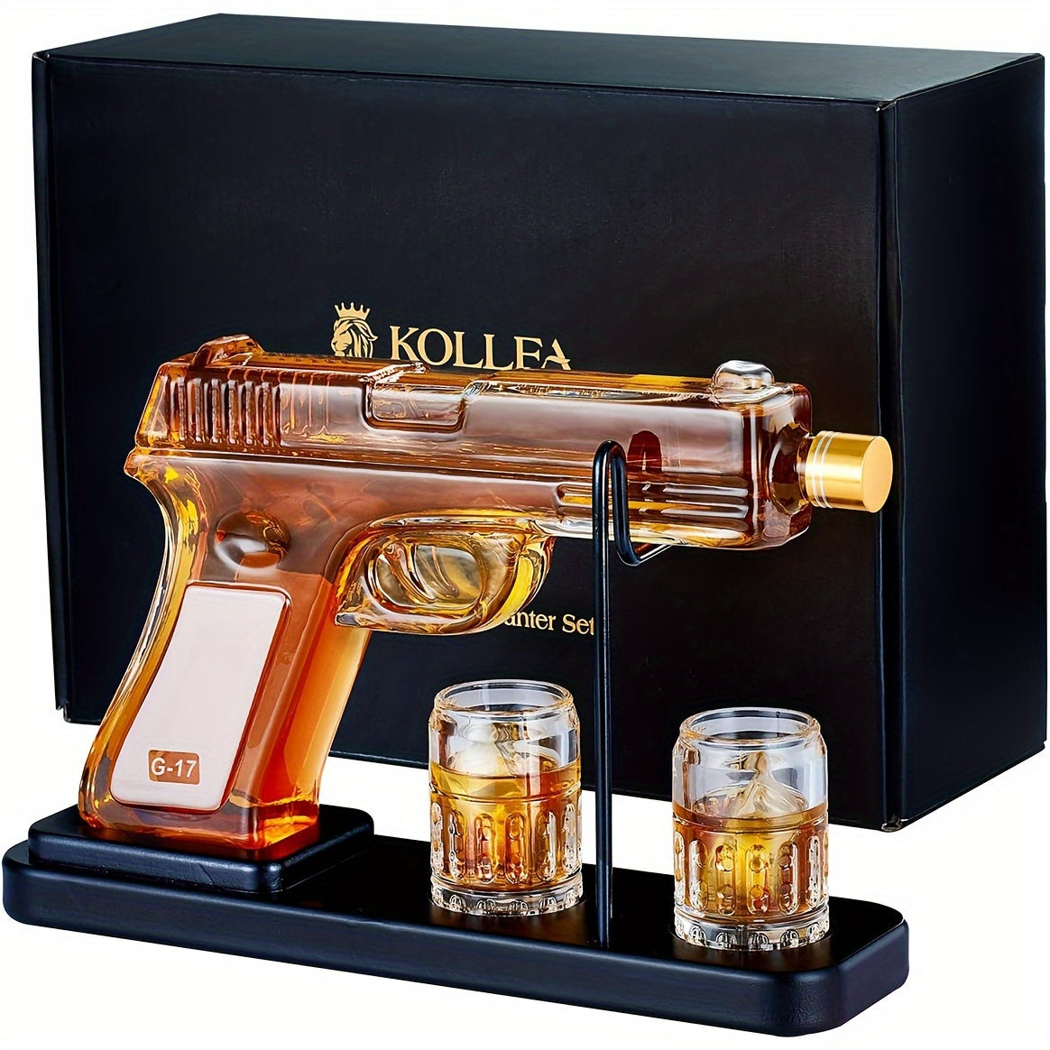 Father's Day Mother's Day Gifts, Whiskey Decanter & 2 Shot Glasses, Unique Birthday & Anniversary Gift Ideas for Him Husband, Cool Pistol Holder Liquor Dispenser for Home Bar
