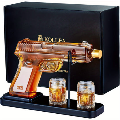 Father's Day Mother's Day Gifts, Whiskey Decanter & 2 Shot Glasses, Unique Birthday & Anniversary Gift Ideas for Him Husband, Cool Pistol Holder Liquor Dispenser for Home Bar