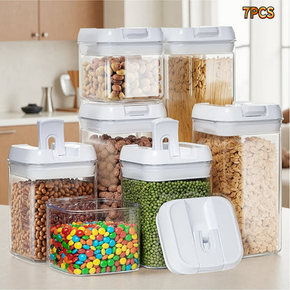 3/4/5/6/7pcs Plastic Food Storage Box Crimp Cover, Food Storage Container with Lid, Cereal, Leak Proof, BPA Free, Organization And Storage, for Grain, Nuts, Snack, Cookie, Fruit And Sugar, for Kitchen, Storage Organization, Gifts