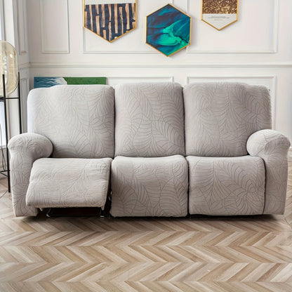 1/2/3/ Seat Plus Center Control Recliner Sofa Cover, Winter Insulation, Furniture Decoration, High Stretch Big Leaves Jacquard Sofa Recliner Cover, Soft And Washable, Loveseat Recliner Cover with Console, Home Decoration, Mother'S Day Gifts