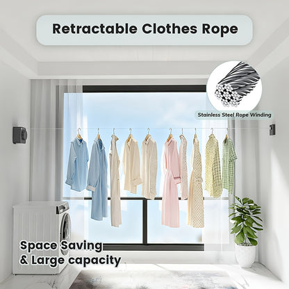 1/2pcs Retractable Clothesline Indoor Non-Sagging Outdoor Clothes Line Retracting Heavy Duty Clothes Drying Laundry Line Wall Mounted Stainless Steel Line-15.1 Feets(Square-Gray), Clotheslines