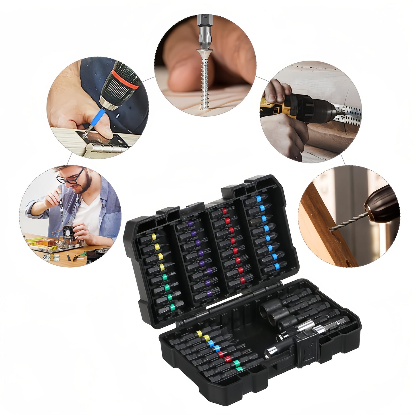 Impact Screwdriver Bit Set 45-Piece – Heavy-Duty Torx, Phillips, Flat & Square Bits with Storage Box, Compatible with Impact Drivers for Automotive, Home Repair & DIY Projects
