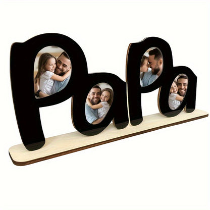 1pc "PaPa" Wooden Photo Frame - Circular Classic Design, Horizontal Desktop Display, Durable Wood Material, Sentimental Gift for Dad, Husband, Grandfather - Home Decor & Birthday Present